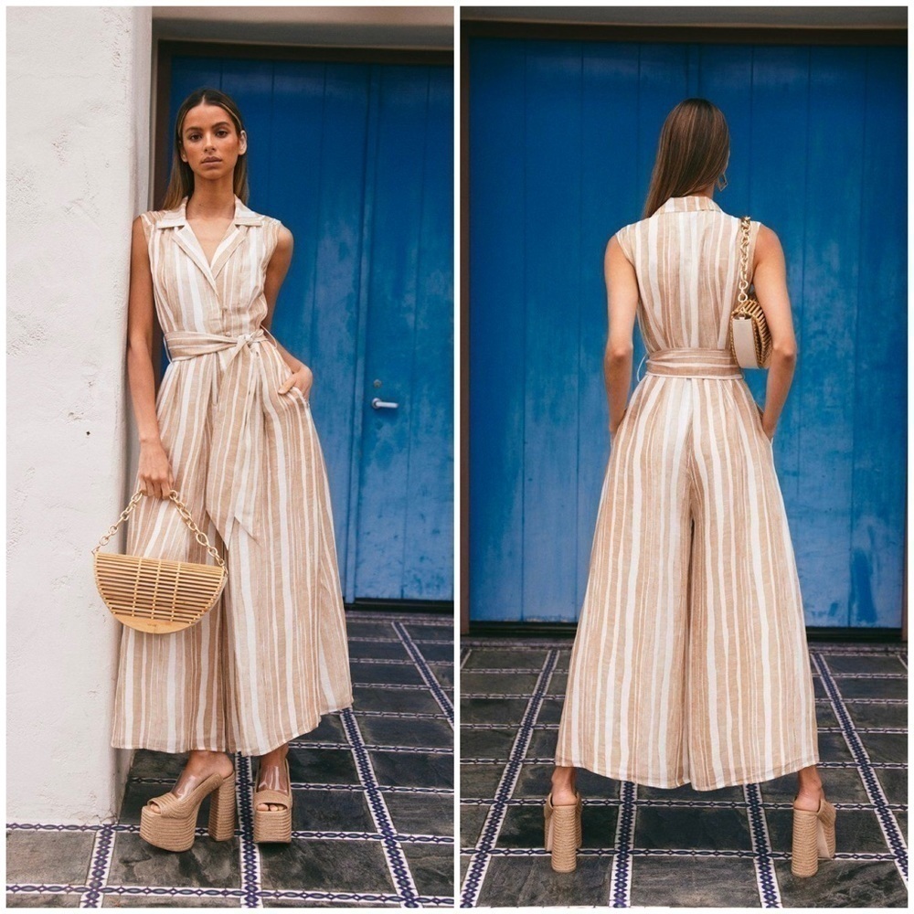 Cult Gaia Sybil Striped Jumpsuit Natural Multi Stripe